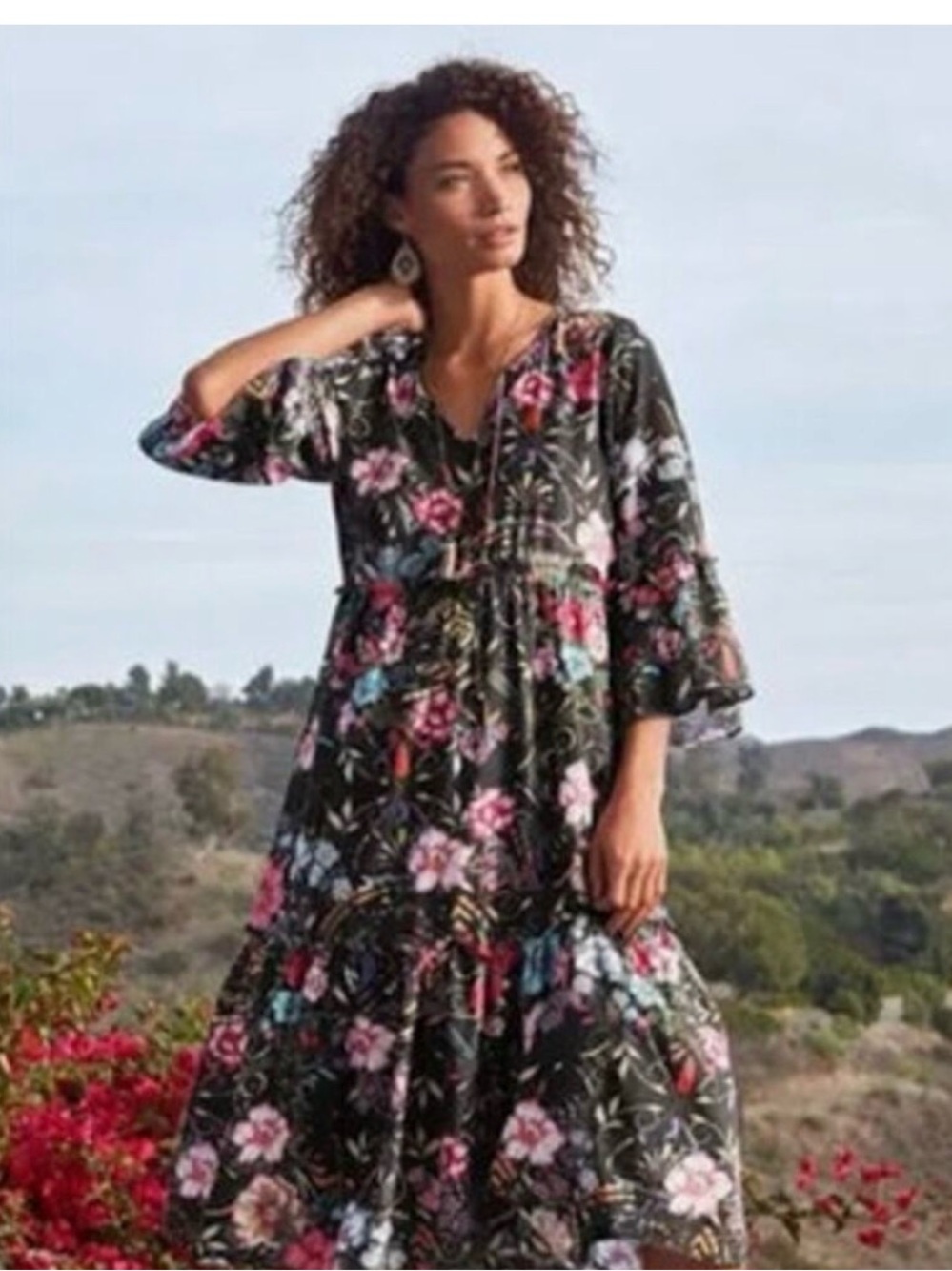 Johnny was Naomi peace floral boho midi dress sz Lg
